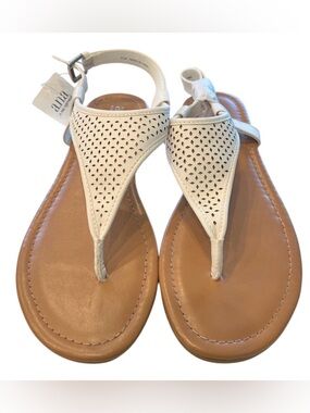 a.n.a White Perforated T-Strap Thong Sandals with Tan Footbed NWT